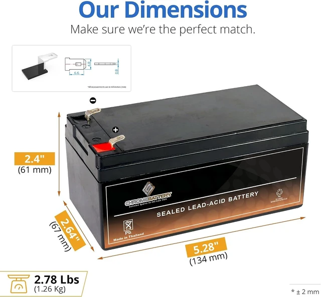 Alt view image 3 of 7 - CB CHROMEBATTERY 12V 3.2Ah SLA Battery F1 Spade Terminal Deep Cycle Design Rechargeable Power for Alarms, Scooters, Toys & More Maintenance-Free Sealed Lead Acid