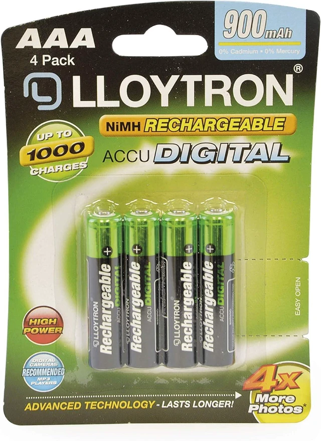 Main image of LLOYTRON NiMH Rechargeable AccuDigital Batteries/AAA Size / 900mAh / 4 Pack - B015