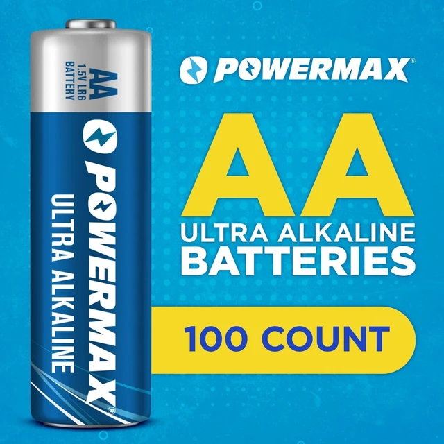 Alt view image 3 of 6 - Powermax 100-Count Double AA Batteries, Ultra Long Lasting Alkaline Battery for Home and Office, 10-Year Shelf Life, Reclosable Packaging