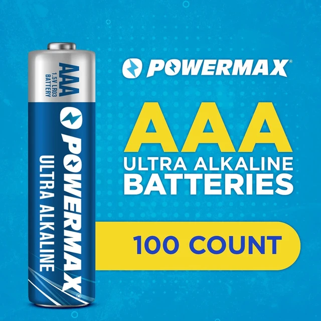 Alt view image 3 of 6 - Powermax 100-Count Triple AAA Batteries, Ultra Long Lasting Alkaline Battery for Home and Office, 10-Year Shelf Life, Reclosable Packaging