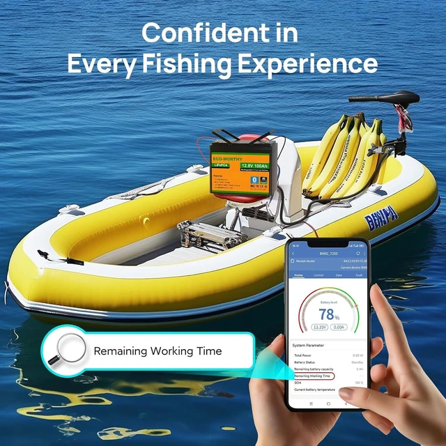 Alt view image 3 of 7 - ECO-WORTHY 12V 100AH LiFePO4 Lithium Battery with Bluetooth, Max.1280Wh Energy, Low Temperature Protection, Group 24, Built-in 100A BMS, Perfect for Trolling Motor, RV, Boat, Solar Off-Grid