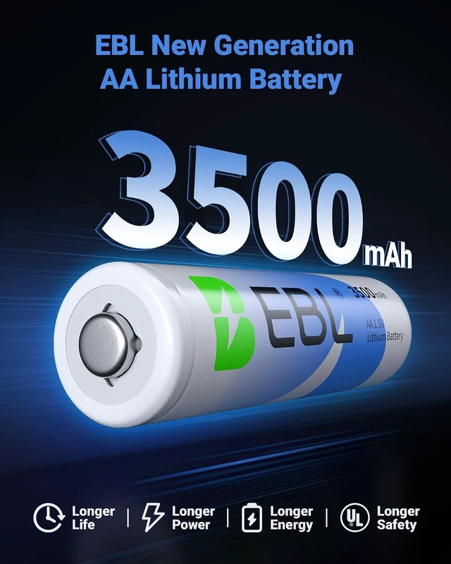 Alt view image 2 of 7 - EBL 3500mAh Lithium Batteries AA 8 Pack, 1.5V Super Longest Lasting Power for Blink Smart Lock Deadbolt, Alarm System, High-Tech Devices,Non-Rechargeable