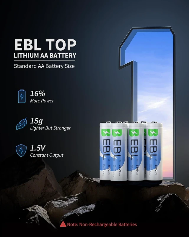 Alt view image 3 of 7 - EBL 3500mAh Lithium Batteries AA 8 Pack, 1.5V Super Longest Lasting Power for Blink Smart Lock Deadbolt, Alarm System, High-Tech Devices,Non-Rechargeable