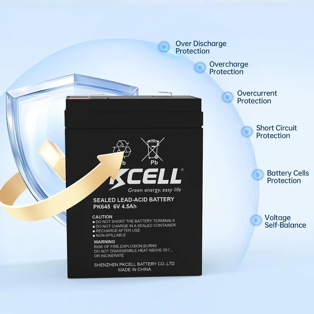 Alt view image 3 of 7 - PKCELL 6 Volt 4.5Ah Rechargeable Sealed Lead Acid Battery