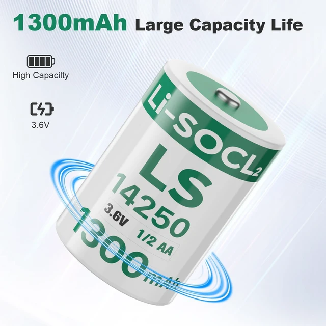 Alt view image 2 of 7 - 2-Pack LS14250 3.6V 1/2AA 1300mAh Lithium Battery for SAFT Water Meter Electricity Meter Gas, ER14250 Batteries Non-Rechargeable