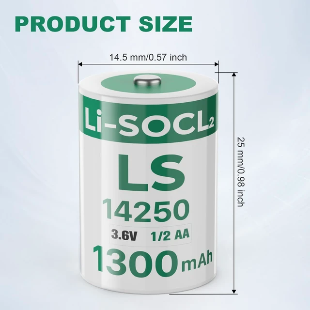 Alt view image 3 of 7 - 2-Pack LS14250 3.6V 1/2AA 1300mAh Lithium Battery for SAFT Water Meter Electricity Meter Gas, ER14250 Batteries Non-Rechargeable