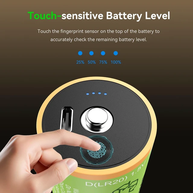 Alt view image 3 of 7 - ENEGON Rechargeable Lithium D Batteries 4 Pack, 12580mWh USB-C Charge