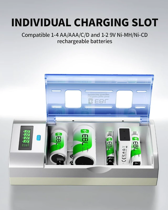 Alt view image 4 of 7 - EBL D Rechargeable Batteries (4 Counts) and Universal Battery Charger