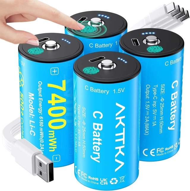 Main image of Rechargeable C Batteries 4 Pack 7400mWh Lithium LR14 500+ Cycles