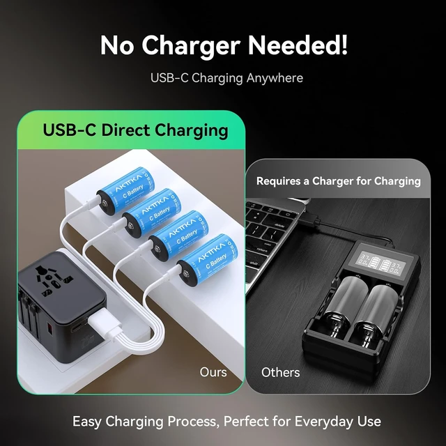 Alt view image 5 of 7 - Rechargeable C Batteries 4 Pack 7400mWh Lithium LR14 500+ Cycles