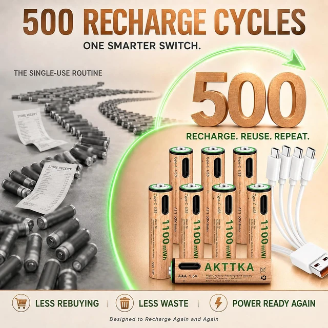 Alt view image 7 of 7 - Rechargeable AAA Lithium Batteries 8 Pack, 1100mWh, USB-C Charging