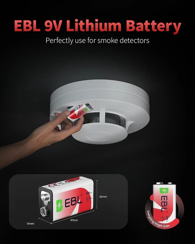 Alt view image 2 of 7 - EBL Rechargeable 9V Batteries 9 Volt Li-ion 600mAh Lithium ion Batteries (4-Packs)