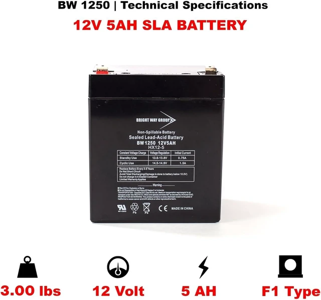 Alt view image 4 of 7 - Leoch Battery DJW12-4.5 Compatible Battery, 12V 5Ah 1 BW1250-F1