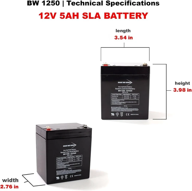 Alt view image 5 of 7 - Leoch Battery DJW12-4.5 Compatible Battery, 12V 5Ah 1 BW1250-F1
