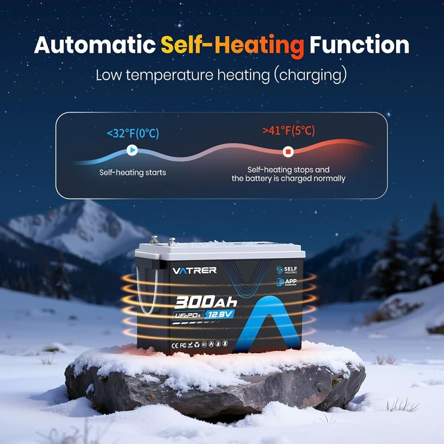 Alt view image 3 of 7 - 12.8V 300Ah Self-Heating LiFePO4 Lithium Battery with APP Monitoring