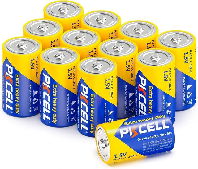 Main image of PKCELL 12 Pack C Batteries, R14P 1.5V C Size Carbon Zinc Battery