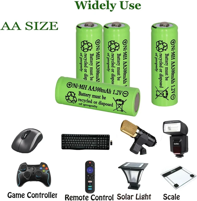 Alt view image 4 of 7 - 16 Pack AA 300mAh 1.2V Ni-MH Rechargeable Batteries for Solar Lights