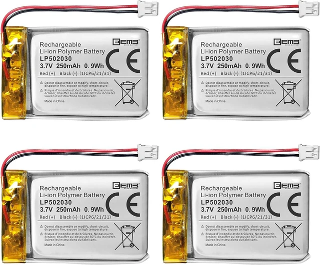 Main image of EEMB 3.7V 502030 250mAh Lipo Battery Rechargeable JST 2.0mm 4-Pack