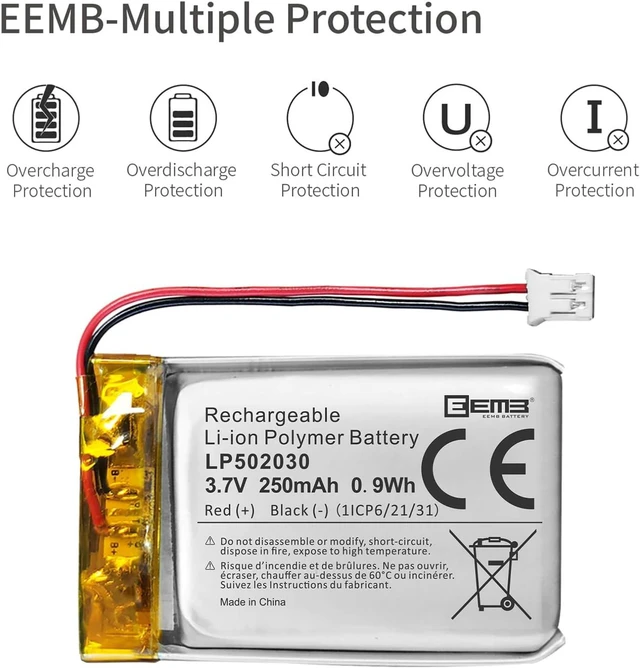 Alt view image 7 of 7 - EEMB 3.7V 502030 250mAh Lipo Battery Rechargeable JST 2.0mm 4-Pack