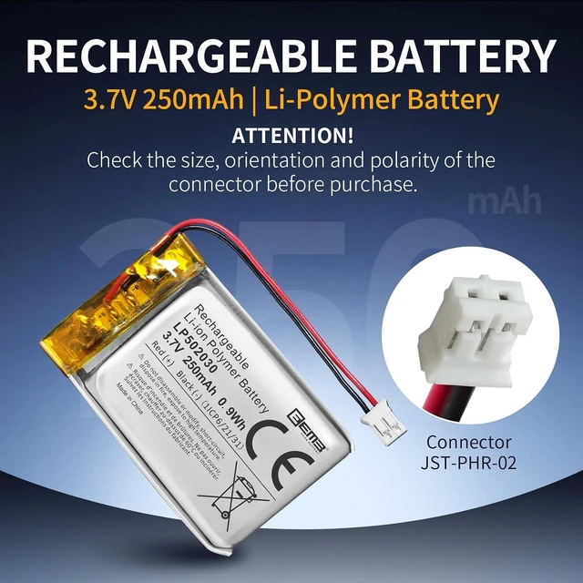 Alt view image 6 of 7 - EEMB 3.7V 502030 250mAh Lipo Battery Rechargeable JST 2.0mm 4-Pack