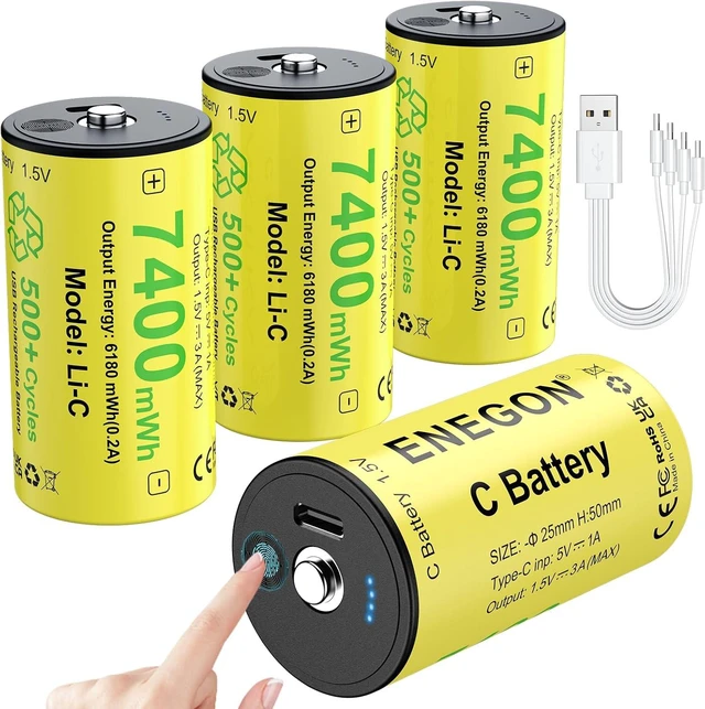 Main image of ENEGON Rechargeable Lithium C Batteries 4 Pack, 7400mWh 500+ Charge Cycles