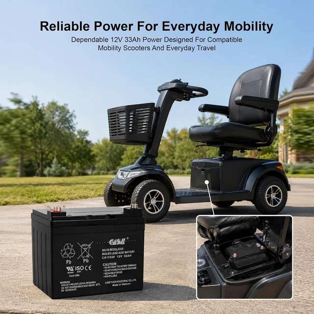 Alt view image 2 of 7 - Casil 12V 33Ah SLA AGM Battery 2 Pack Replacement for Jazzy Power Wheelchairs, Mobility Scooters, and Solar Storage Systems Deep Cycle Sealed Battery for 24V Applications