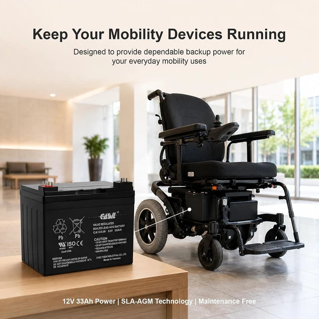 Alt view image 5 of 7 - Casil 12V 33Ah SLA AGM Battery 2 Pack Replacement for Jazzy Power Wheelchairs, Mobility Scooters, and Solar Storage Systems Deep Cycle Sealed Battery for 24V Applications