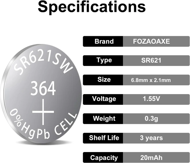Alt view image 4 of 7 - AG1 SR621SW LR621 164 364 SR60 Watch Battery 40 Pack