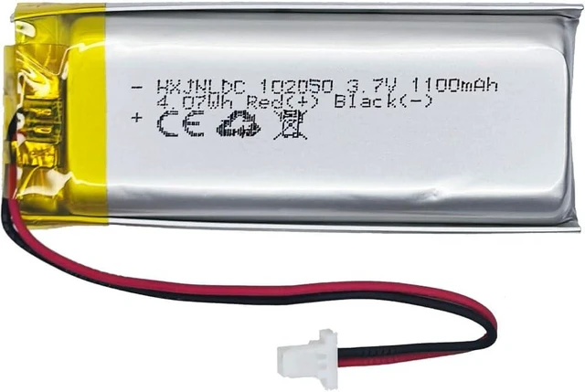 Main image of DC 3.7V 1100mAh 102050 Rechargeable Lithium Polymer Battery, Suitable for DIY 3.7-5V Electronic Products with Built-in 2-Wire Battery Replacement and LED Lights
