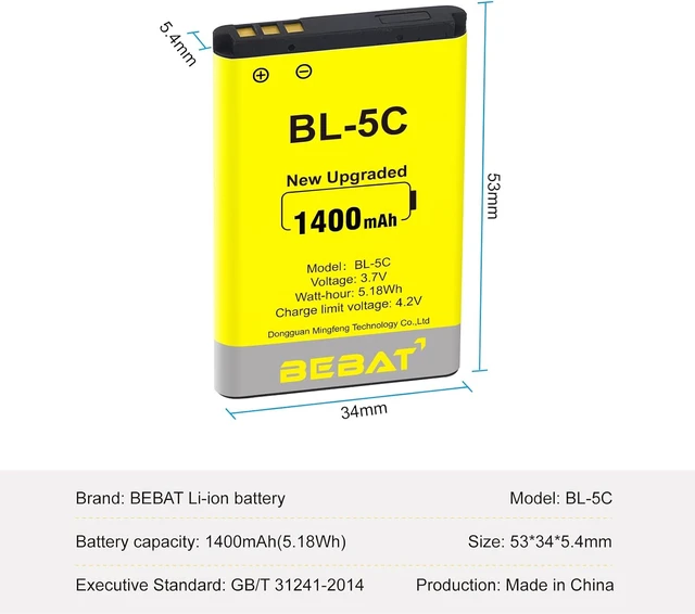 Alt view image 3 of 7 - (2 Pcs) BL-5C Battery, 3.7V 1400mAh Rechargeable BL-5C Battery Suitable for Household Radio, Nokia with Current Protection