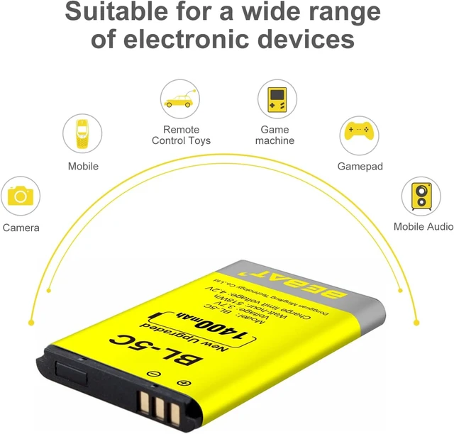 Alt view image 5 of 7 - (2 Pcs) BL-5C Battery, 3.7V 1400mAh Rechargeable BL-5C Battery Suitable for Household Radio, Nokia with Current Protection