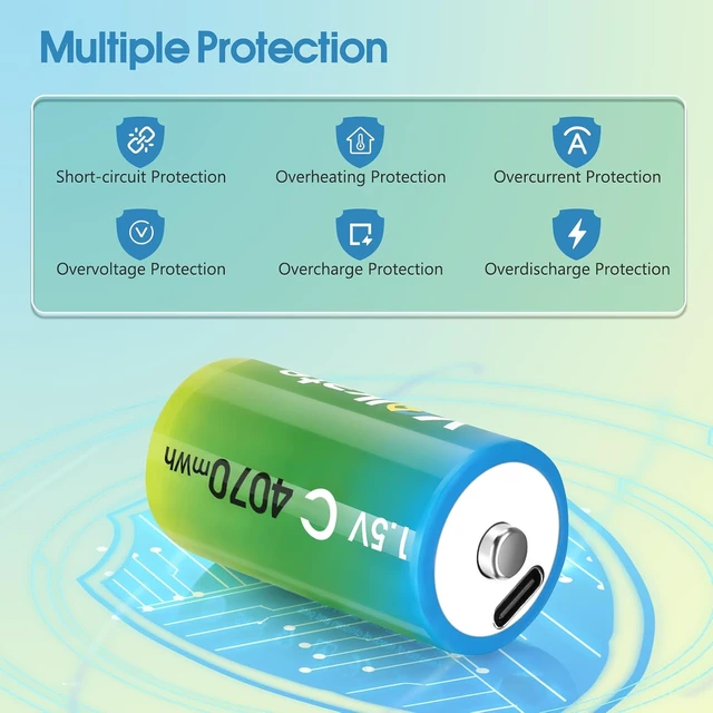 Alt view image 4 of 7 - 4 Pack USB Rechargeable 1.5V Lithium C Cell Batteries 4070mWh, 1200+ Cycles
