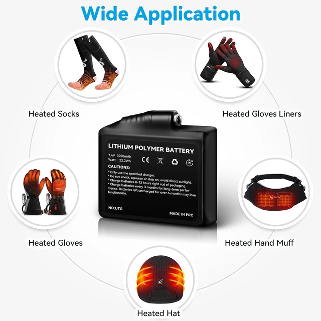 Alt view image 4 of 6 - WASOTO 22.2WH 7.4V Battery Pack Rechargeable Lithium Polymer Batteries for Heated Gloves Socks Mittens Liners2-Pack