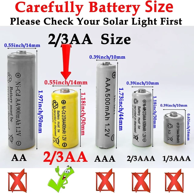 Alt view image 2 of 7 - 10Pcs NiCAD 2/3AA Size 400mAh 1.2V Rechargeable Solar Lights Batteries