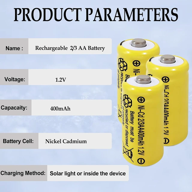 Alt view image 3 of 7 - 10Pcs NiCAD 2/3AA Size 400mAh 1.2V Rechargeable Solar Lights Batteries