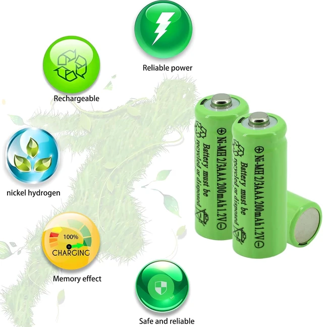 Alt view image 3 of 7 - 8 Pack 2/3AAA 200mAh 1.2V NiMH Rechargeable ButtonTop Solar Light Batteries