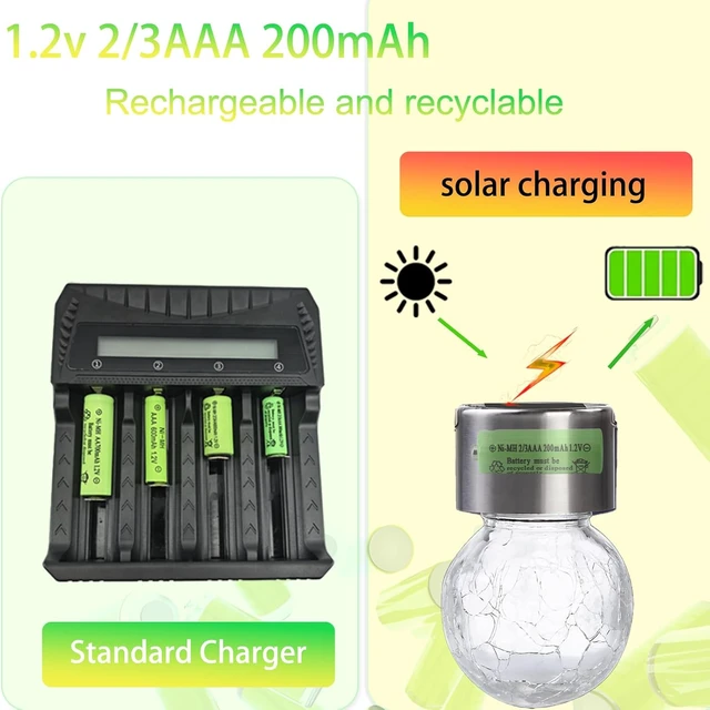 Alt view image 4 of 7 - 8 Pack 2/3AAA 200mAh 1.2V NiMH Rechargeable ButtonTop Solar Light Batteries
