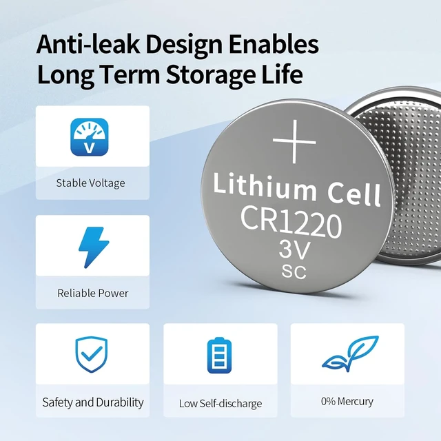 Alt view image 2 of 7 - CR1220 Lithium Battery DL1220 ECR1220 LM1220 CR 1220 3V Button Cell Batteries for Car Key Fob Watch Remote(20PCS)