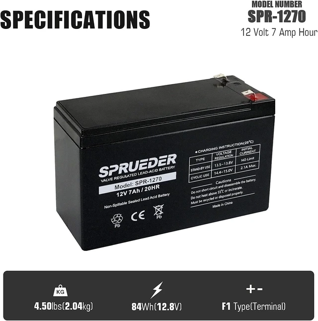 Alt view image 3 of 7 - 12 Volt 7Ah Rechargeable Sealed Lead Acid(SLA) Battery with F1 Terminal