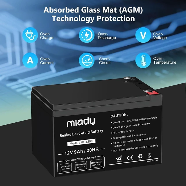 Alt view image 3 of 7 - Miady 12V 9Ah Rechargeable Sealed Lead Acid Battery (2 Packs)