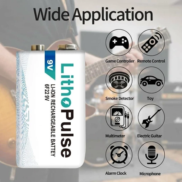 Alt view image 4 of 7 - LithoPulse 4 Pack 9V Lithium Batteries Rechargeable 1200mAh 9 Volt Battery