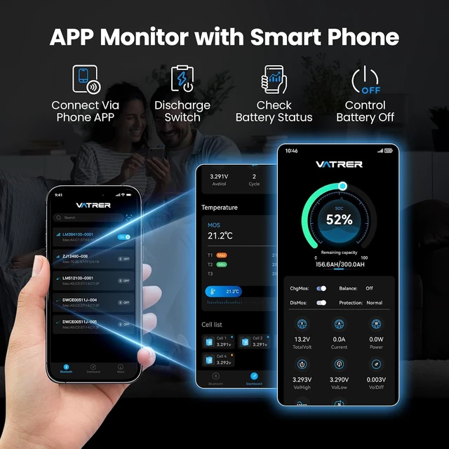 Alt view image 3 of 7 - 12V 300Ah Lithium LiFePO4 Battery (APP Monitoring&Energy Storage&Starting)