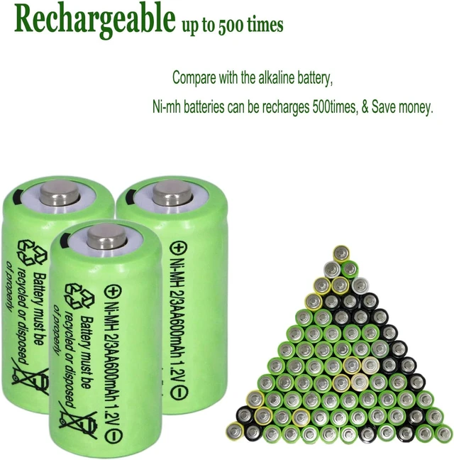 Alt view image 4 of 7 - 10Packs 1.2V NiMH 2/3AA 600mAh Rechargeable Solar Garden Light Batteries