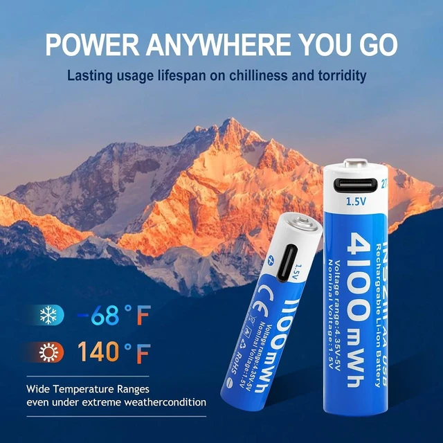 Alt view image 4 of 7 - 4100mWh AA and 1100mWh AAA Lithium Batteries Rechargeable Combo 8 Pack, 1.5V USB C Double A Triple A Batteries, Long Lasting 1200 Cycles, High Capacity Battery for Smart Door Lock (4AA & 4AAA)