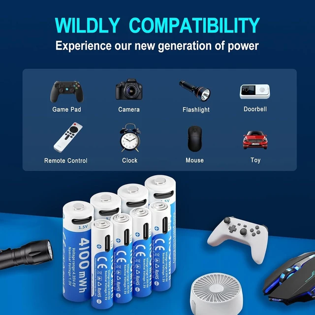 Alt view image 7 of 7 - 4100mWh AA and 1100mWh AAA Lithium Batteries Rechargeable Combo 8 Pack, 1.5V USB C Double A Triple A Batteries, Long Lasting 1200 Cycles, High Capacity Battery for Smart Door Lock (4AA & 4AAA)