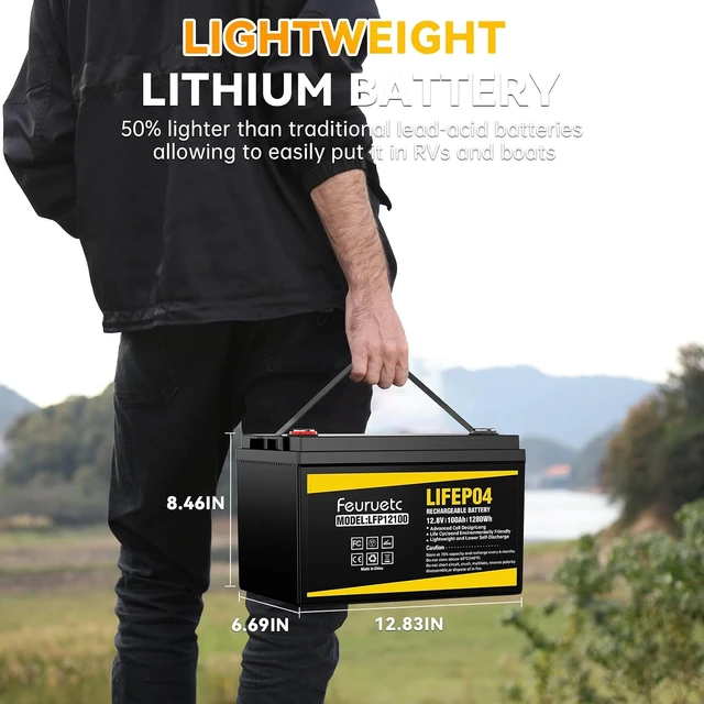 Alt view image 5 of 7 - 12V 100Ah LiFePO4 Solar Battery Deep Cycle Lithium Battery for Solar Systems, Off-Grid, RV, Marine, and Backup Power with 15000+ Cycles, Lightweight, Maintenance-Free