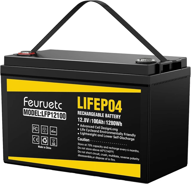 Main image of 12V 100Ah LiFePO4 Solar Battery Deep Cycle Lithium Battery for Solar Systems, Off-Grid, RV, Marine, and Backup Power with 15000+ Cycles, Lightweight, Maintenance-Free