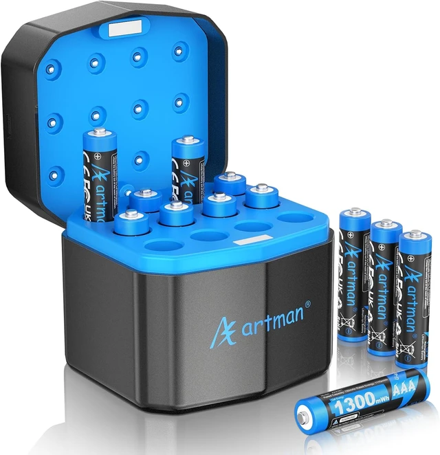 Main image of Artman 12-Pack Rechargeable AAA Lithium Batteries with 12-Slot Charger