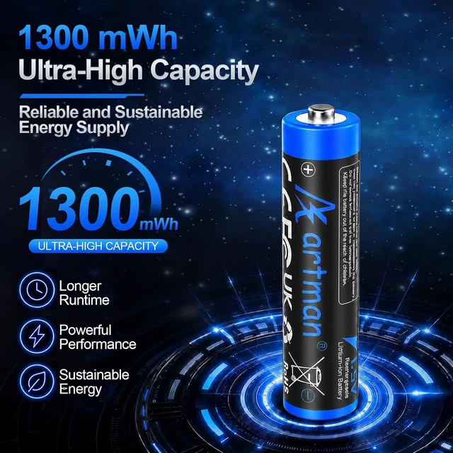 Alt view image 2 of 7 - Artman 12-Pack Rechargeable AAA Lithium Batteries with 12-Slot Charger