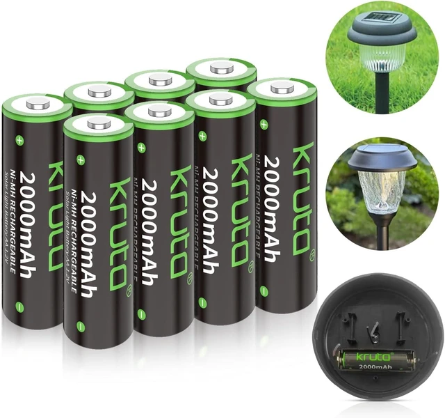 Main image of NiMH Rechargeable AA Batteries, 2000mAh 1.2V NiMH High Capacity Double AA Solar Rechargeable AA Batteries for Outdoor Solar Lights - Recharge up to 1200 Times, Pre-Charged (AA 2000mAh - Pack 8)